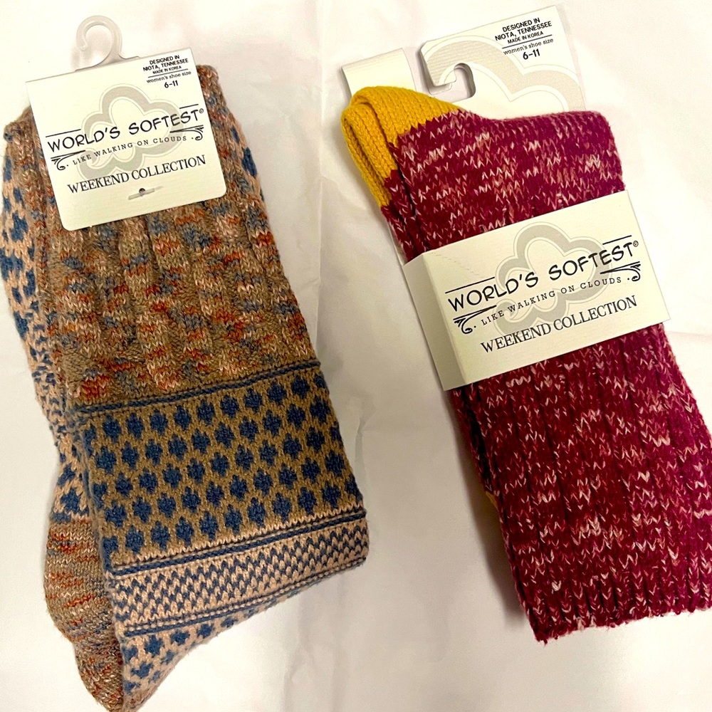 NWT | Weekend Collection | World's Softest Crew Socks | 2 Pair | Size 6-11